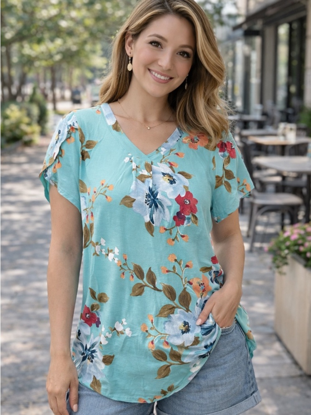 Floral Print V-Neck Top
